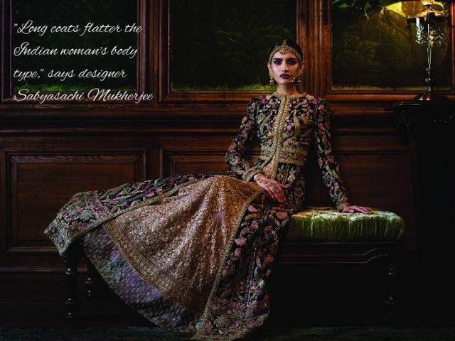 The Colonial Coat, by Sabyasachi Mukherjee, is rich in brocade and velvet appliqué work. The Colonial Coat, by Sabyasachi Mukherjee, is rich in brocade and velvet appliqué work.