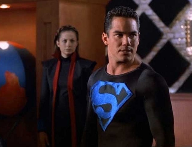 Dean Cain in the black Superman suit. Dean Cain in the black Superman suit.