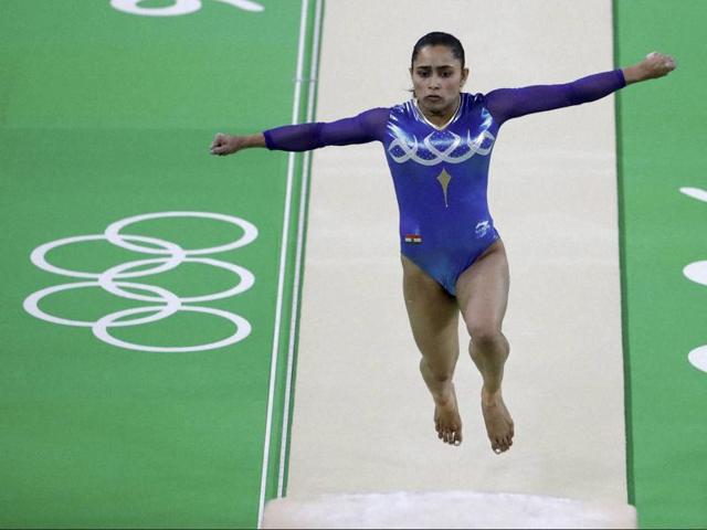 Dipa Karmakar performs on the vault during the final in Rio de Janeiro on Sunday.(AP)