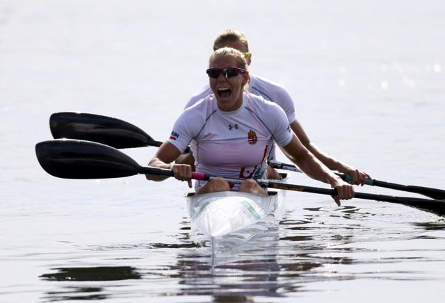 Gabriella Szabo and Danuta Kozak of Hungary celebrate their win. (REUTERS) Gabriella Szabo and Danuta Kozak of Hungary celebrate their win. (REUTERS)