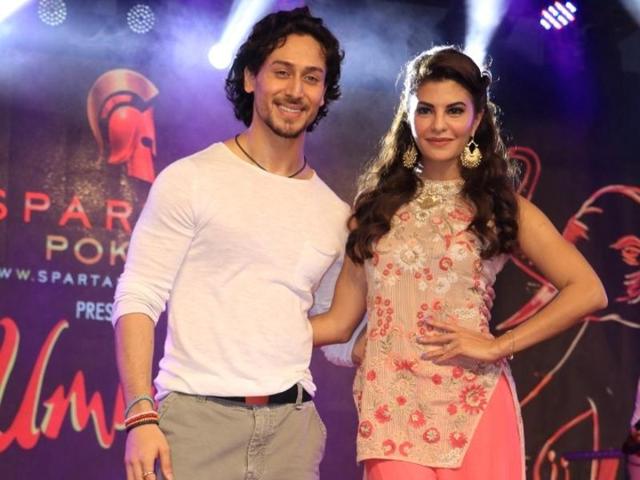 The leading actors of A Flying Jatt, Tiger Shroff and Jacqueline Fernandez, attend Umang inter-collegiate festival, organised by Narsee Monjee College Of Commerce and Economics in Mumbai, on Monday. (IANS)