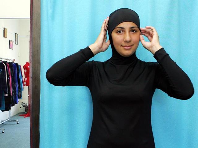 An Australian model Mecca Laalaa wearing an Islamic swimsuit -- popularly known as burqini -- by Muslim fashion designer Aheda Zanetti. (AFP) An Australian model Mecca Laalaa wearing an Islamic swimsuit -- popularly known as burqini -- by Muslim fashion designer Aheda Zanetti. (AFP)