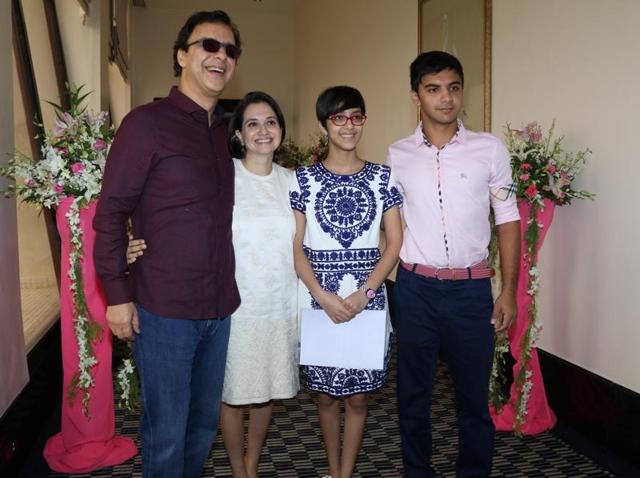 Filmmaker Vidhu Vinod Chopra with his wife Anupama Chopra, daughter Zuni Chopra and son Agni Dev during the launch of Jaslok hospital`s new wing Jaslok Fertility Tree. (IANS)