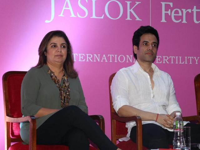 Filmmaker Farah Khan and actor Tusshar Kapoor during the launch of Jaslok hospital`s new wing Jaslok Fertility Tree. (IANS)