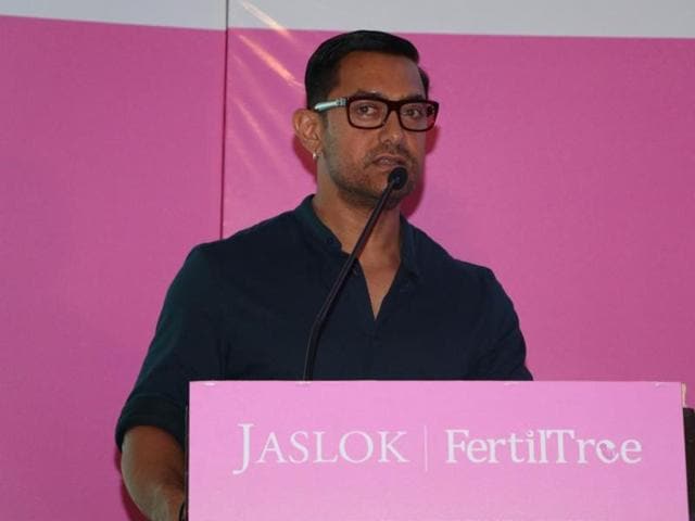 Actor Aamir Khan speaks onstage during the launch of Jaslok hospital`s new wing Jaslok Fertility Tree, in Mumbai. (IANS)