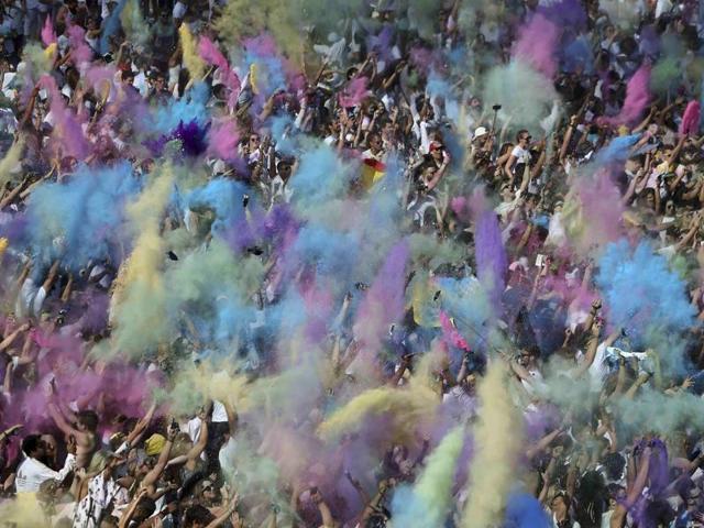 Revellers take part in the Holi Festival of Colours in London, Britain on August 13, 2016.  (REUTERS) 