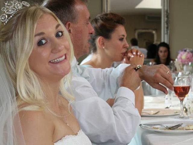 Samantha Wragg says the ivory, floor-length dress is a little dirty and will need to be dry-cleaned before it’s worn again “to get rid of the stench of betrayal.”(eBay)