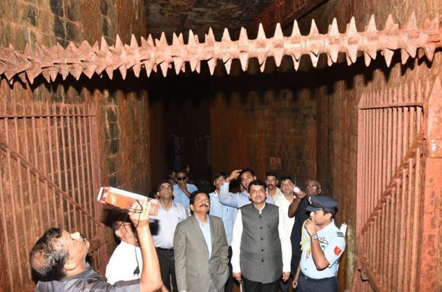 The main entrance to the bunker is a 20-foot metal gate. (Devendra Fadnavis Twitter account)