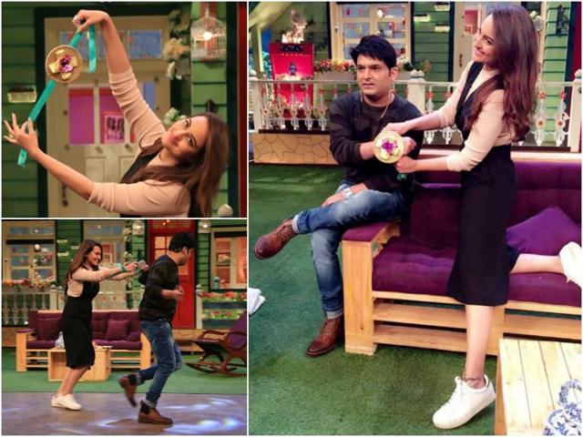 Sonakshi Sinha had quite a bit of fun at The Kapil Sharma Show. He obviously didn’t. (IANS/Twitter)