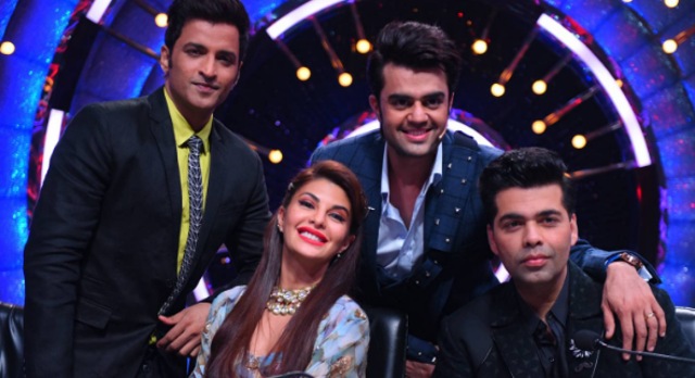 Jacqueline Fernandez with judges Ganesh Hedge, Karan Johar and host Manish Paul. (Colors)
