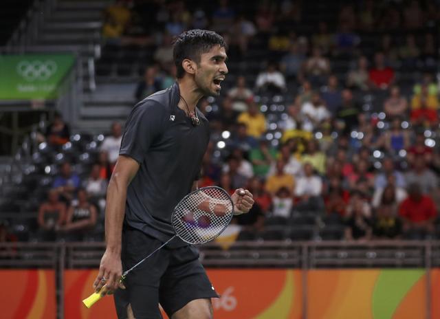 Srikanth celebrates with a fist pump. (REUTERS) Srikanth celebrates with a fist pump. (REUTERS)