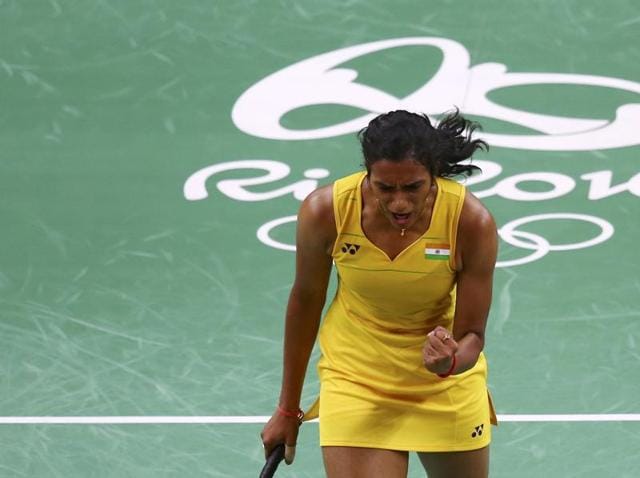 PV Sindhu celebrates a point against Wang Yihan (CHN) of China.(Reuters Photo)