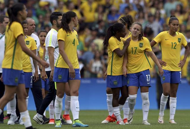 Brazil players react after being defeated by Sweden. (REUTERS) Brazil players react after being defeated by Sweden. (REUTERS)