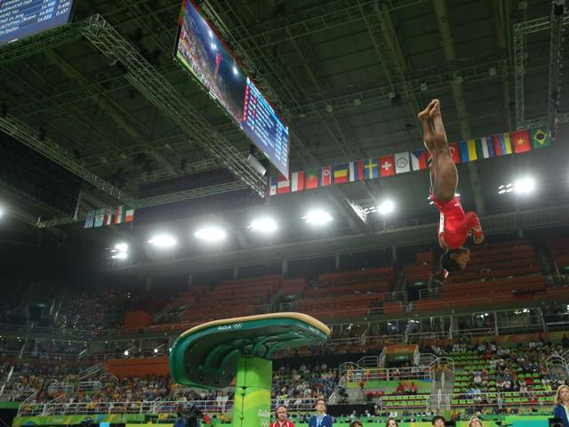 Biles then set the stage ablaze in the vault event. If it wasn’t for the American’s superb display, India’s Dipa Karmakar would have brought home a bronze. (Getty Images)