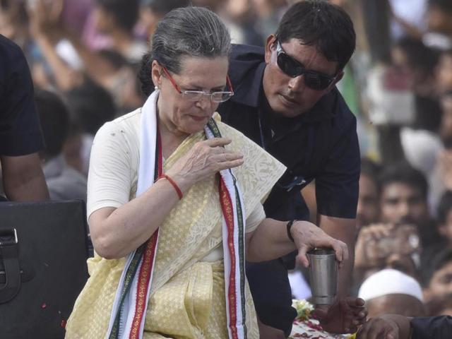 Congress president Sonia Gandhi during the roadshow in Varanasi. (Ravi Choudhary/HT File Photo) Congress president Sonia Gandhi during the roadshow in Varanasi. (Ravi Choudhary/HT File Photo)