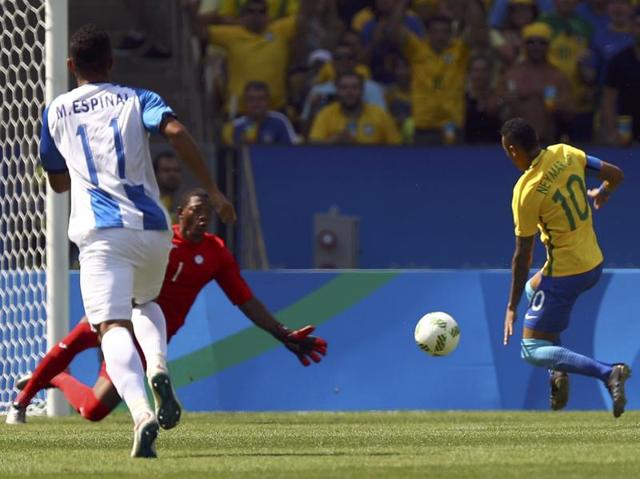 Neymar opened the scoring in just fifteen seconds, the fastest goal of Olympics history, to put Brazil ahead in their semifinal clash against Honduras. (REUTERS)