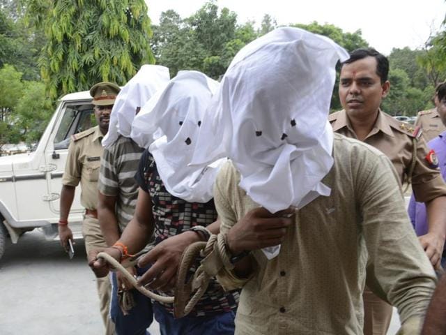 Uttar Pradesh Police arrested four people on Wednesday in connection with the attack on BJP leader Brijpal Teotia in Ghaziabad.(Askib Ali/HT Photo)