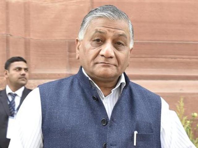 Junior external affairs minister General (retd.) VK Singh at Parliament during the budget session.(HT File Photo)