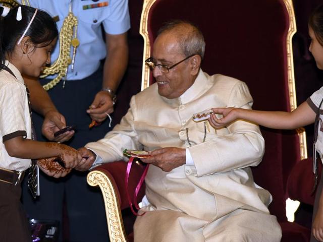In his message to the country on the eve of Raksha Bandhan, President Pranab Mukherjee said the festival of Rakhi stands for the eternal bond of love and trust that brothers and sisters share. (Gurpreet singh/ht photo) In his message to the country on the eve of Raksha Bandhan, President Pranab Mukherjee said the festival of Rakhi stands for the eternal bond of love and trust that brothers and sisters share. (Gurpreet singh/ht photo)