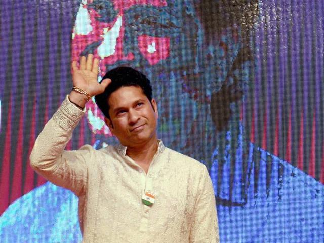 Former cricketer Sachin Tendulkar during the launch of senior citizen care-line number 1090 ‘Kartavya’ in Thane, Mumbai on Independence Day.(PTI)