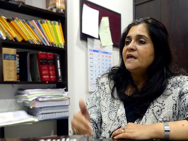 Activist Teesta Setalvad speaks during an interview at her lawyer's office in Mumbai. (AFP File Photo) Activist Teesta Setalvad speaks during an interview at her lawyer's office in Mumbai. (AFP File Photo)