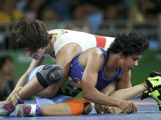 Maria Prevolaraki (GRE) of Greece and Babita Kumari (IND) of India compete at Rio 2016. (REUTERS) Maria Prevolaraki (GRE) of Greece and Babita Kumari (IND) of India compete at Rio 2016. (REUTERS)