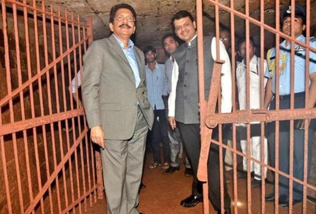 Maharashtra governor Ch Vidyasagar Rao with chief minister Devendra Fadnavis at the entrance to the bunker. ( (Devendra Fadnavis Twitter account))