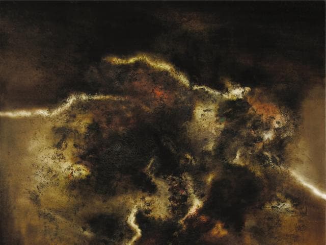 Laxman Shreshtha, Untitled, oil on canvas (1975) (Photo: Jehangir Nicholson Art Foundation) 