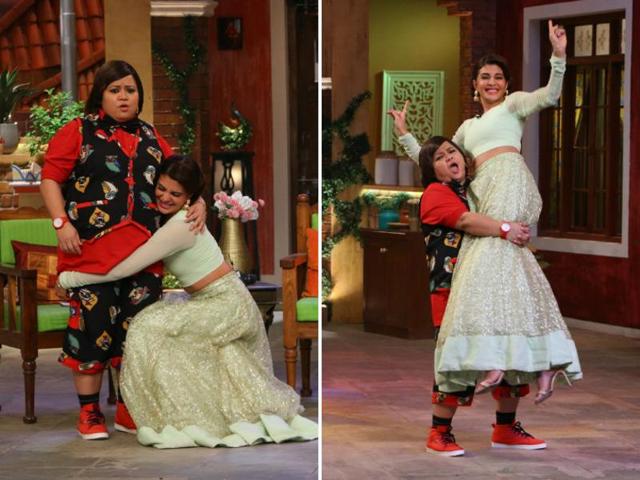 Jacqueline Fernandez was feeling a little too strong when she visited the sets of Comedy Nights Live to promote her upcoming film, A Flying Jatt. She decided she could definitely pick up Bharti Singh in her arms but the outcome wasn’t very fruitful. (COLORS)