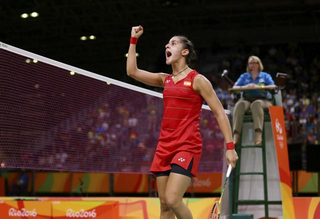 Carolina Marin reacts during her match against Sindhu. (Reuters Photo) Carolina Marin reacts during her match against Sindhu. (Reuters Photo)