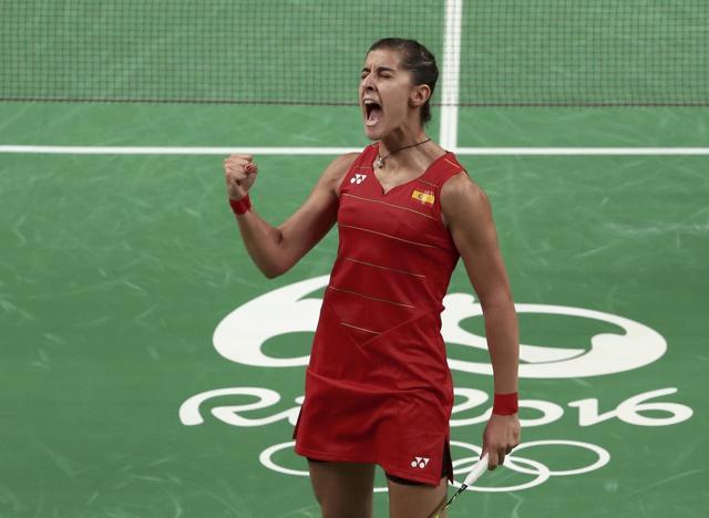 Carolina Marin of Spain reacts during her match against PV Sindhu. (Reuters Photo) Carolina Marin of Spain reacts during her match against PV Sindhu. (Reuters Photo)