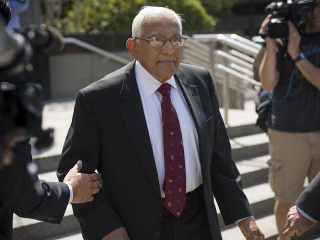 Babulai Bera, father of Indian-American Congressman Ami Bera, leaves federal court in Sacramento, California, on Thursday after he was sentenced to a year in federal prison. Prosecutors said he illegally funnelled $260,000 in contributions to his son's campaigns.(AP)
