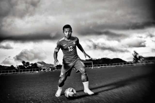 Striker Jeje Lalpekhlua during a practice session in Aizawl’s Rajiv Gandhi Football Stadium (Reuben Singh/Hindustan Times)