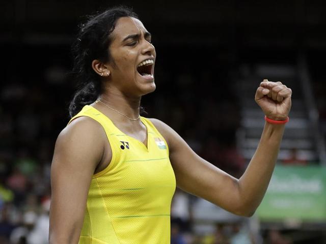 India's Sindhu Pusarla reacts as she plays against Japan's Nozomi Okuhara.(AP Photo)