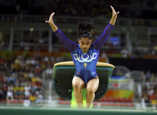 Dipa Karmakar competes in gymnastics. The gymnast won hearts with her stellar performance on the vault. (REUTERS) Dipa Karmakar competes in gymnastics. The gymnast won hearts with her stellar performance on the vault. (REUTERS)