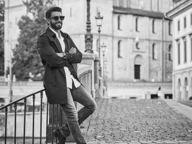 Cobbled street, vintage road-side lamps, historic buildings in the background and monochrome mode on to complete the effect — welcome to Old Town, Zurich. (Instagram/Ranveer Singh)