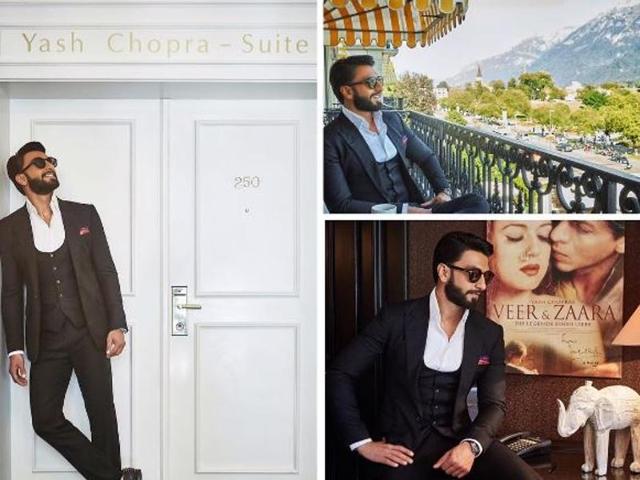 Ranveer at Yash Chopra’s exclusive suite in Victoria Jungfrau. (Instagram/Ranveer Singh)