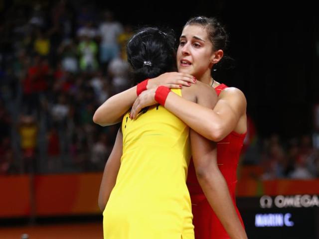 PV Sindhu fought hard on Saturday, but World No 1 Carolina Marin of Spain ultimately proved to be too steep a hill to scale, winning the final 9-21, 21-12, 21-15 to clinch the gold. (Clive Brunskill/Getty Images)