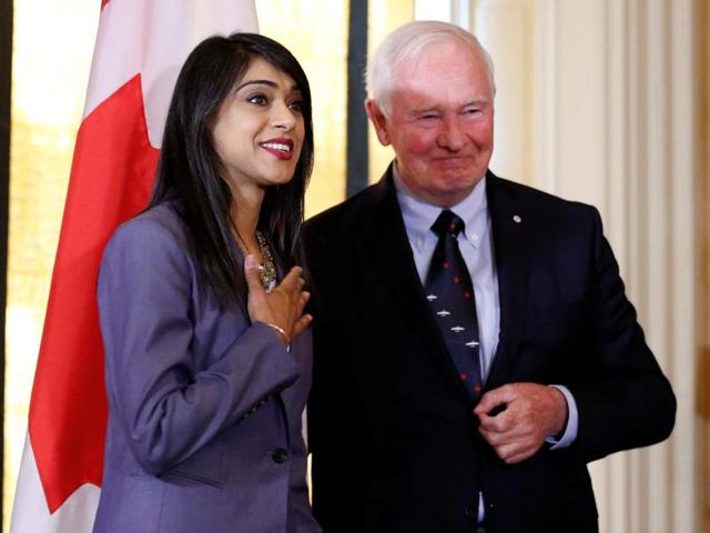 Bardish Chagger after being sworn-in as government house leader during a ceremony in Ottawa, Canada, on Friday.(Reuters)
