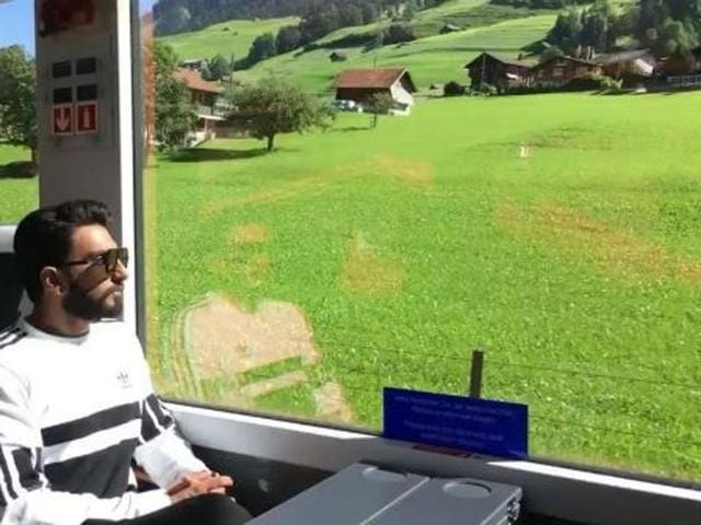 Here, the actor is attempting a brooding look (so unlike him) as he travels through the exotic Swiss countryside. (Instagram/Ranveer Singh)