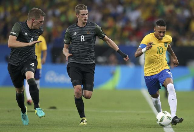 Neymar opened the scoring via the bar with a sumptuous dipping effort from 25 yards for his third goal of the tournament. (REUTERS)