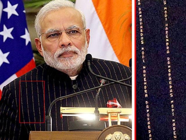 A close view of PM Narendra Modi’s pinstripe suit.(Gurinder Osan/ HT Photo)