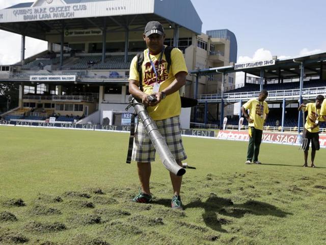 Play is called off due to rain during day 4 of the 4th and final Test between West Indies and India. (AFP Photo) Play is called off due to rain during day 4 of the 4th and final Test between West Indies and India. (AFP Photo)