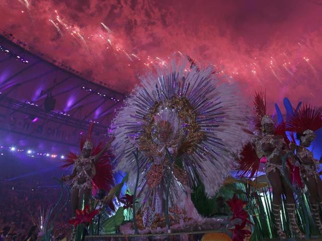 Performers on a carnival float take part in the closing ceremony. (REUTERS)