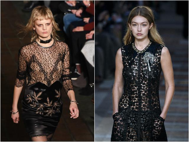 (From left) Alexander Wang experiments with audacious sheer effects; the Sonia Rykiel number reveals just a hint of Gigi Hadid’s curves. (AFP) (From left) Alexander Wang experiments with audacious sheer effects; the Sonia Rykiel number reveals just a hint of Gigi Hadid’s curves. (AFP)