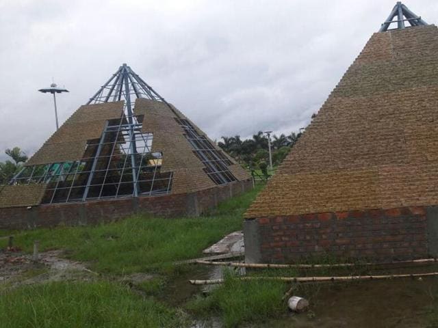 Replicas of the Seven Wonders of the World at Eco Park in Kolkata.(HT Photo)