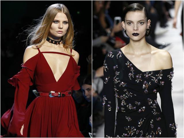 (From left) Shoulders were revealed at Elie Saab and Christian Dior. (AFP) (From left) Shoulders were revealed at Elie Saab and Christian Dior. (AFP)