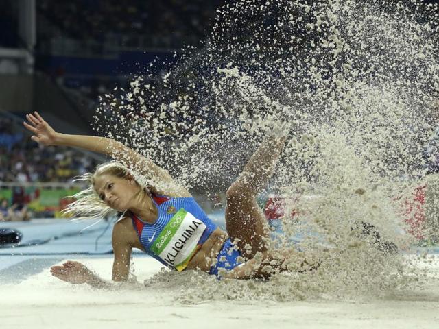 Russia's Darya Klishina competes in the women's long jump final at the Olympic stadium in Rio de Janeiro on  Aug. 17, 2016.  (Matt Dunham / AP Photo) 