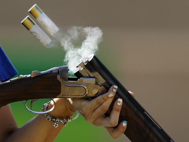 Alessandra Perilli, of San Marino, competes during the trap women's qualification at the 2016 Olympics in Rio de Janeiro on August 7, 2016. (Hassan Ammar / AP Photo) 
