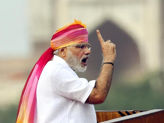 Prime Minister Narendra Modi during his Independence Day speech in New Delhi. (Arvind Yadav/HT Photo) Prime Minister Narendra Modi during his Independence Day speech in New Delhi. (Arvind Yadav/HT Photo)